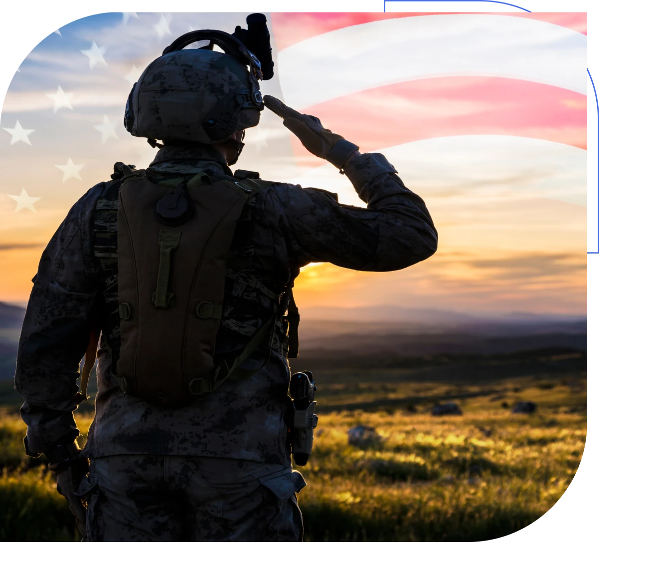 Army member in scenic landscape