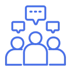 Communication concept with three figures and bubbles